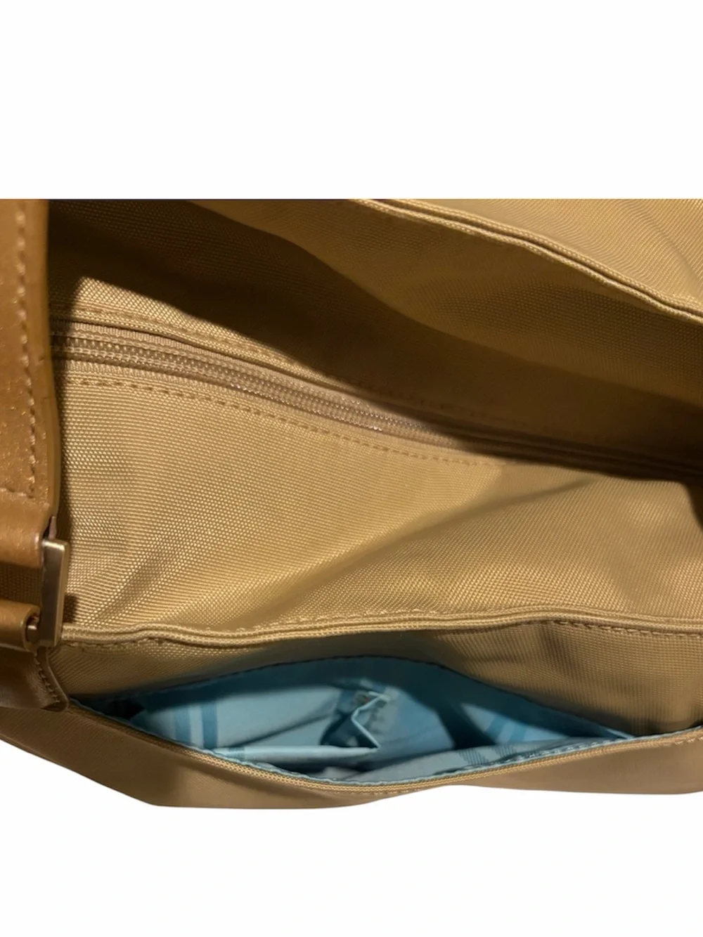 Tumi Nylon and Leather Zipper Tote Bag Purse Tan Brown Travel Commute